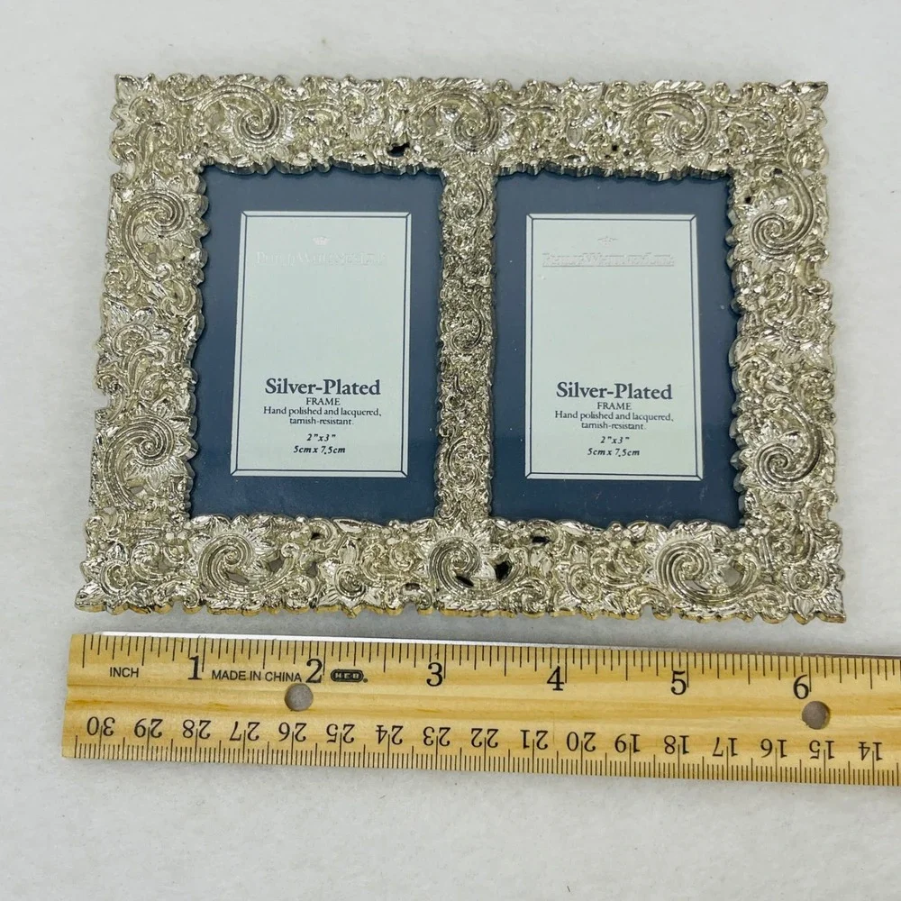 Philip Whitney Ltd Silver Plated Ornate Double Picture Frame 2x3 Victorian Style
